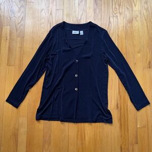 Chicos Travelers Shirt 1 / M Navy Blue Button Front V Neck Long Sleeve Cardigan
